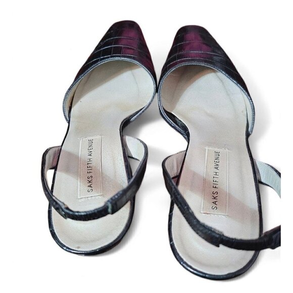 SAKS FIFTH AVENUE black leather square toe slingback 2.5" low heels size 8B - Picture 9 of 15